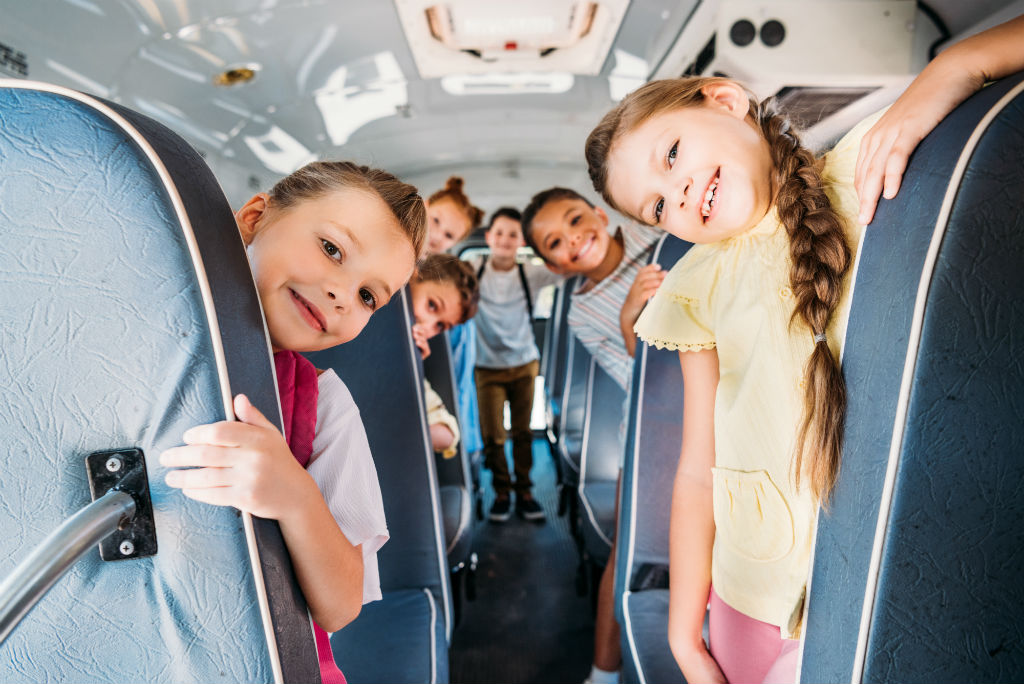 School children on a bus in Victoria